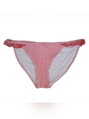 Aerie NWT Red and White Seersucker Ruffle Bikini Bottoms Women's Size S